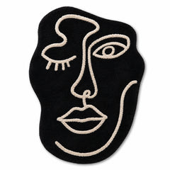 Abstract Face Tufted Rug – Black & Cream Handcrafted Artistic Accent Rug, 60 x 90 cm