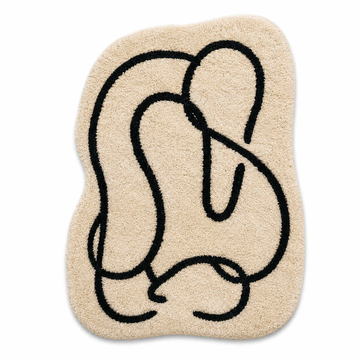 Hand Tufted Abstract Line Art Rug – Cream & Black Textured Area Rug, 60 x 90 cm