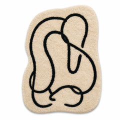Hand Tufted Abstract Line Art Rug – Cream & Black Textured Area Rug, 60 x 90 cm
