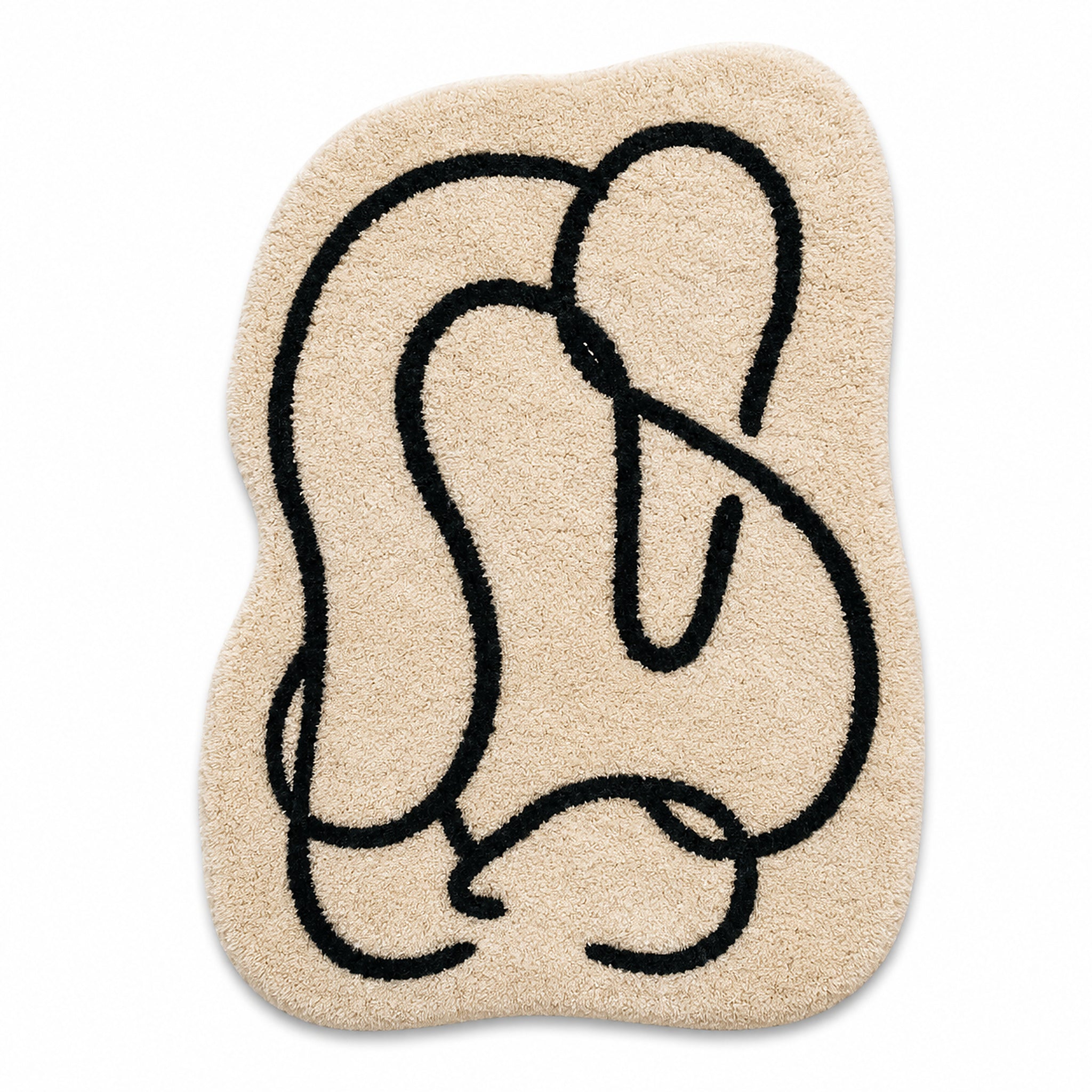 Hand Tufted Abstract Line Art Rug – Cream & Black Textured Area Rug, 60 x 90 cm
