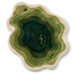 Handmade Tufted Abstract Topographic Green Rug – Organic Shape Area Rug, 120 x 120 cm (4 x 4 ft)