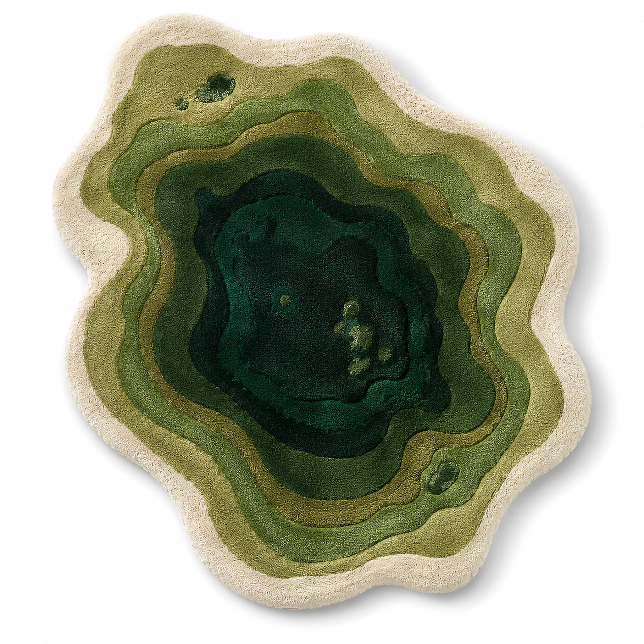 Handmade Tufted Abstract Topographic Green Rug – Organic Shape Area Rug, 120 x 120 cm (4 x 4 ft)