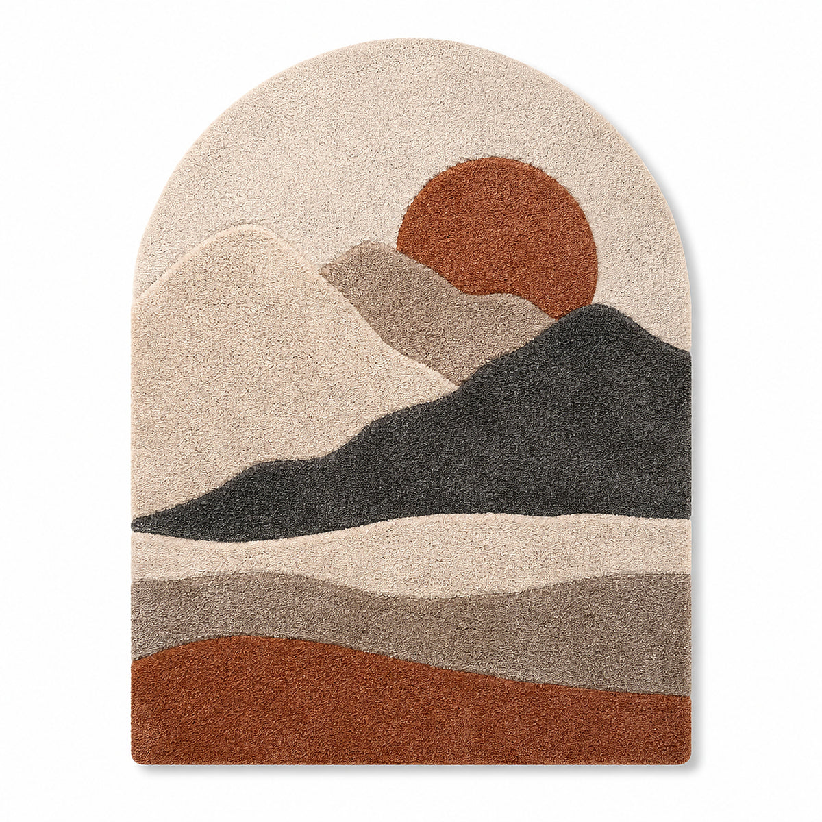 Hand Tufted Abstract Arch Rug – Modern Geometric Landscape Design, 70 x 90 cm