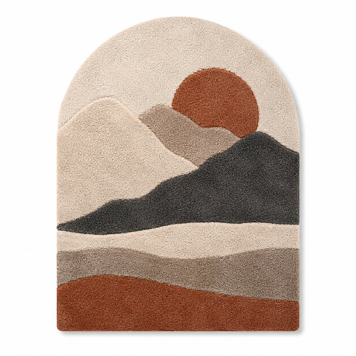 Hand Tufted Abstract Arch Rug – Modern Geometric Landscape Design, 70 x 90 cm