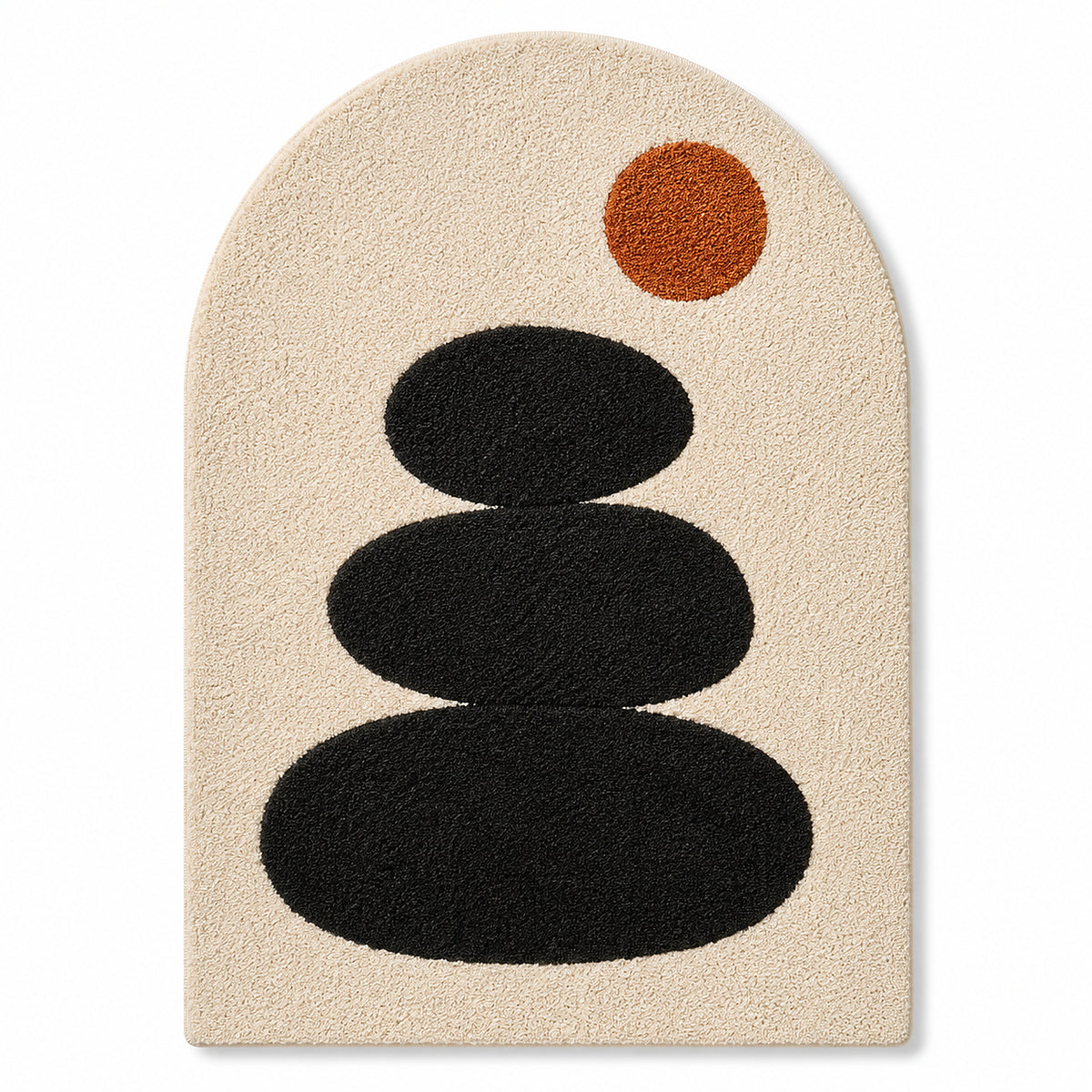 Hand Tufted Abstract Pebble Arch Rug – Beige, Black & Rust Geometric Accent Rug, 60 x 90 cm