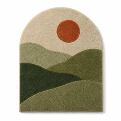 Tufted Abstract Landscape Arch Rug – Green & Beige Decorative Accent Rug, 80 x 100 cm