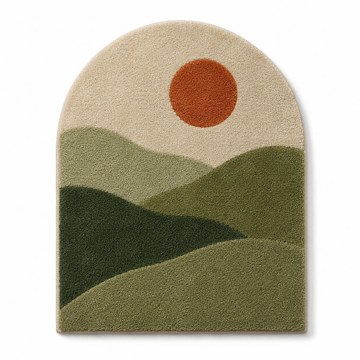 Tufted Abstract Landscape Arch Rug – Green & Beige Decorative Accent Rug, 80 x 100 cm
