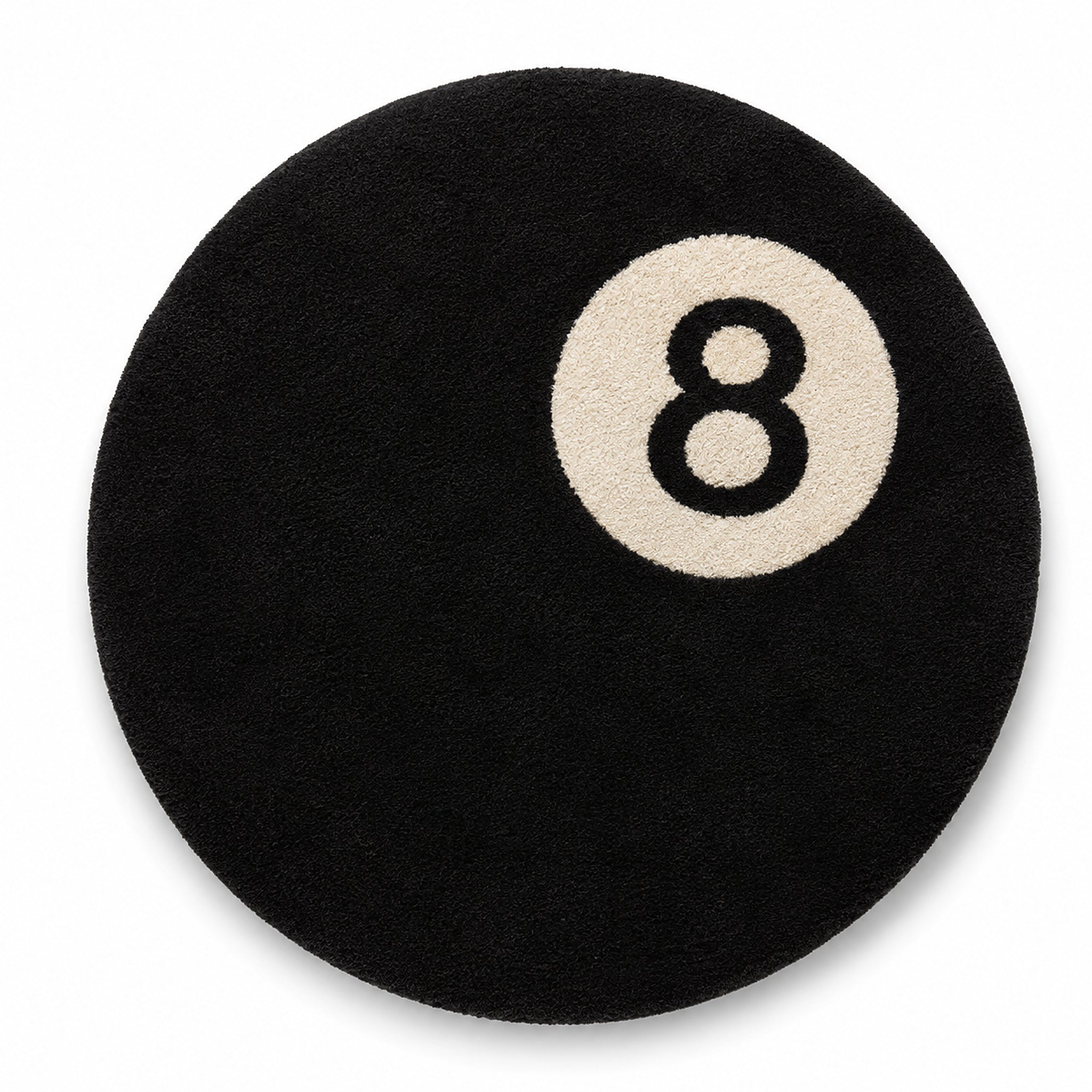 Black 8-Ball Shaggy Round Tufted Rug – Modern Gaming-Inspired Floor Carpet