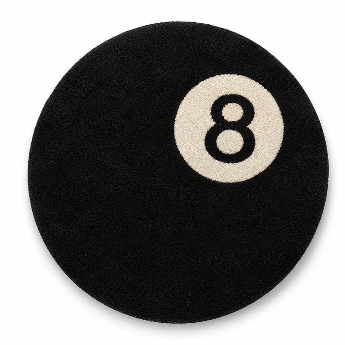 Black 8-Ball Shaggy Round Tufted Rug – Modern Gaming-Inspired Floor Carpet