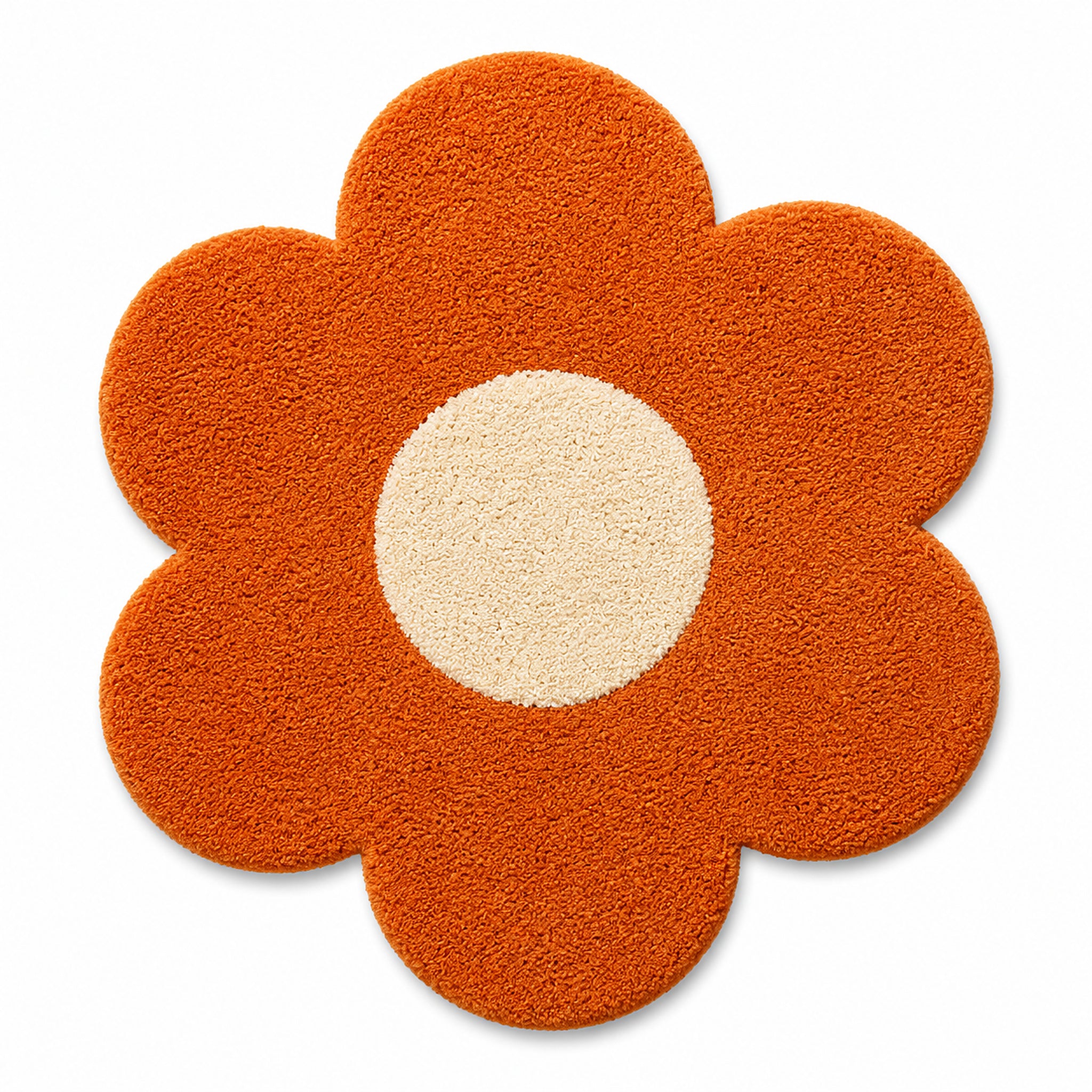 Burnt Orange Flower Shaped Tufted Rug – Round Floral Area Rug for Bedroom, Living Room & Kids Room