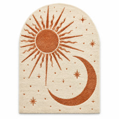 Celestial Sun & Moon Tufted Rug – Rust & Cream Arch Shaped Bohemian Area Rug
