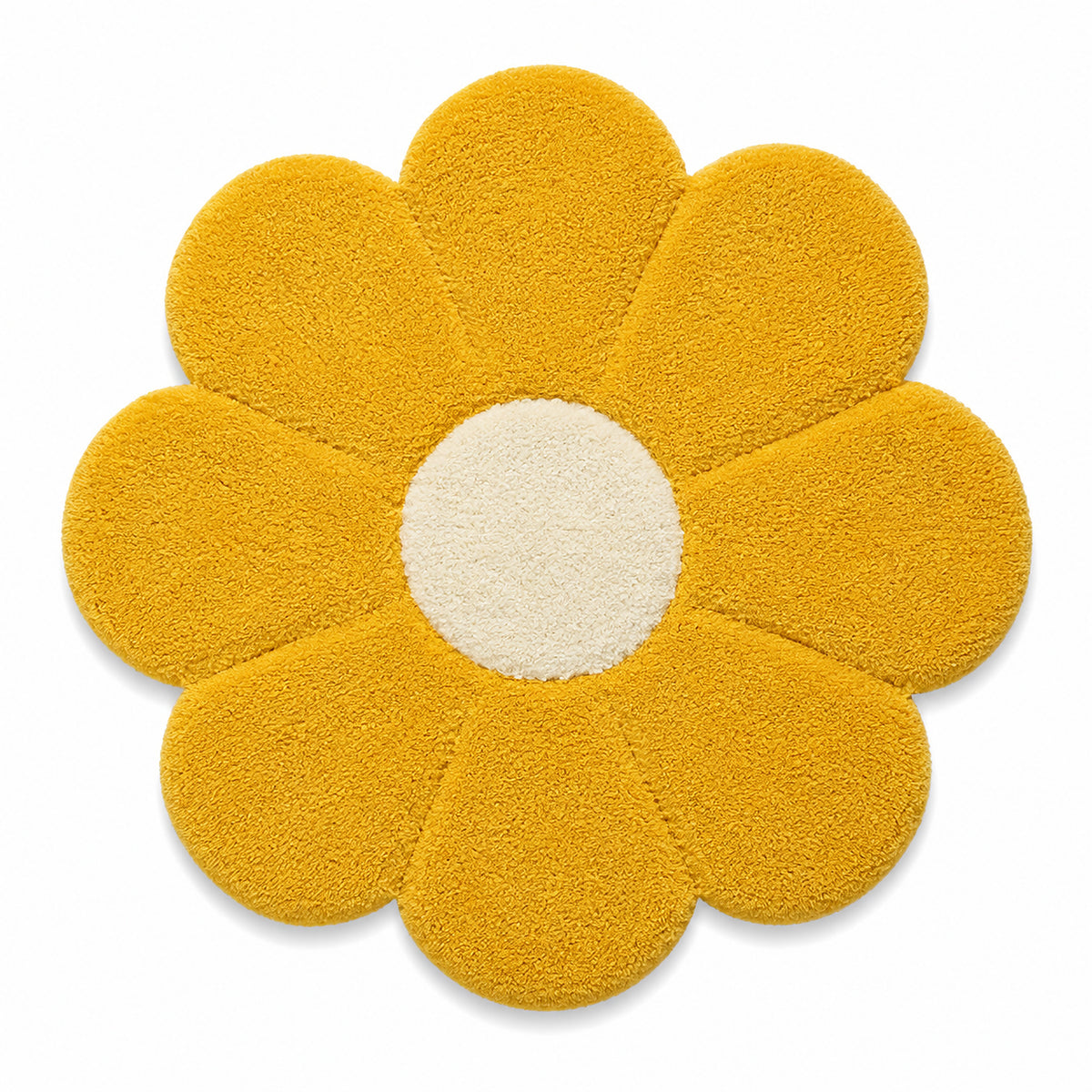 Golden Daisy Flower Shaped Tufted Rug – Handmade Cotton Accent Rug for Bedroom & Living Room