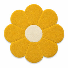 Golden Daisy Flower Shaped Tufted Rug – Handmade Cotton Accent Rug for Bedroom & Living Room