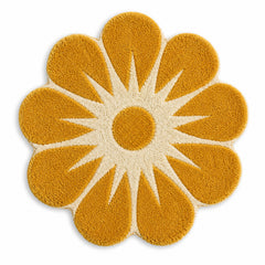 Golden Sunburst Flower Shaped Tufted Rug – Round Floral Accent Rug for Living Room & Bedroom