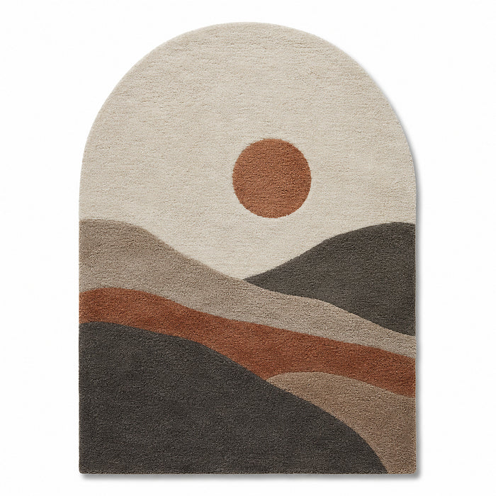 Abstract Arch Tufted Area Rug 70 x 90 cm – Modern Geometric Landscape Design in Beige, Brown & Charcoal