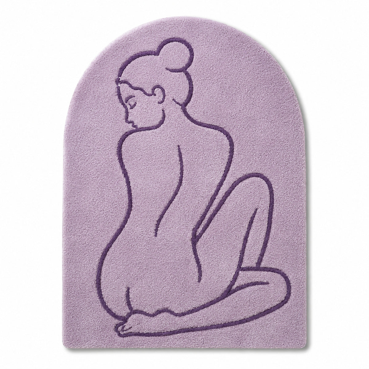 Lavender Tufted Arch Rug with Minimalist Woman Line Art – 70 x 90 cm