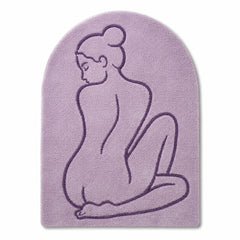Lavender Tufted Arch Rug with Minimalist Woman Line Art – 70 x 90 cm
