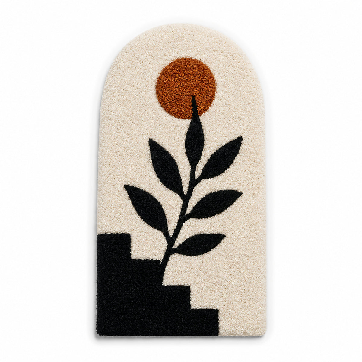 Minimal Botanical Tufted Rug – Cream, Black & Terracotta | 60 x 90 cm