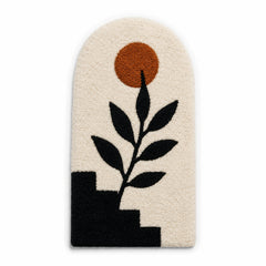 Minimal Botanical Tufted Rug – Cream, Black & Terracotta | 60 x 90 cm