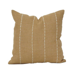 Handbestickter Baumwoll-Kissenbezug – Beige gestreiftes Stichdesign | 45x45 cm | Minimalistische moderne Dekokissen