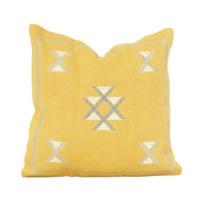 Yellow Geometric Embroidered Cotton Cushion Cover 45x45 cm | Modern Minimal Accent Pillow Case