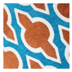 Teal & Rust Geometric Embroidered Cotton Cushion Cover | Abstract Trellis Pattern | 18x18 Inch Decorative Pillow Cover