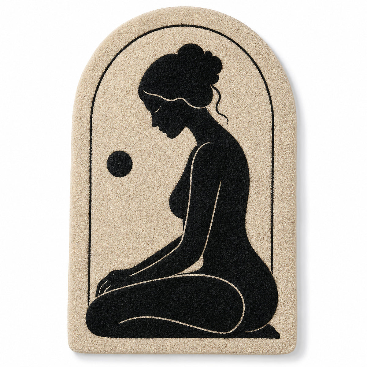 # Minimalist Black Silhouette Tufted Rug – Arch Shape Beige Decorative Accent Rug, 60 x 90 cm