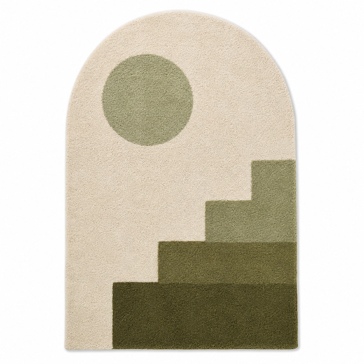 Modern Sage Green Step Arch Tufted Rug – Abstract Geometric Accent Rug, 70 x 90 cm