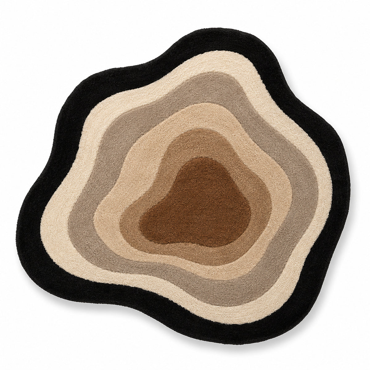 Organic Contour Tufted Rug – Abstract Layered Design in Black, Beige & Brown – 60 x 90 cm