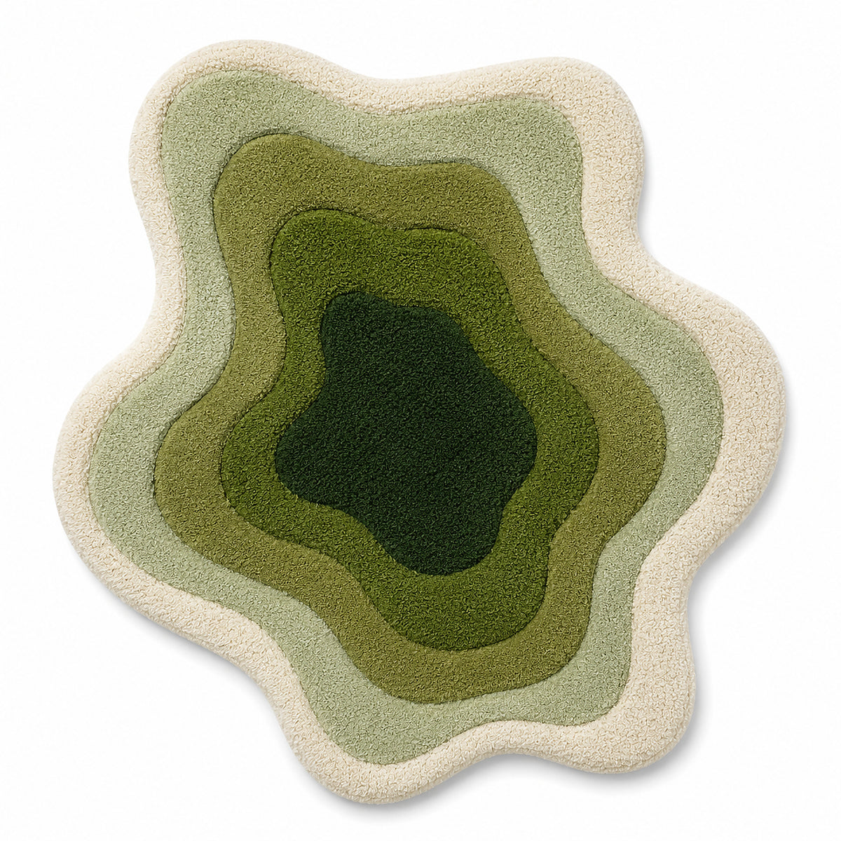 Organic Layered Green Tufted Rug – Abstract Contour Design, Handmade Accent Rug