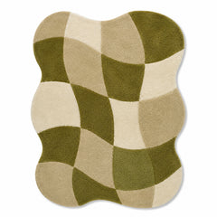 Hand Tufted Organic Olive Green & Cream Checkerboard Rug – 70 x 90 cm