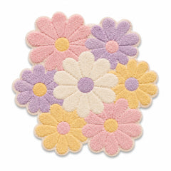 **Pastel Daisy Floral Tufted Rug – Multicolor Flower Shaped Accent Rug for Bedroom, Living Room & Kids Room**