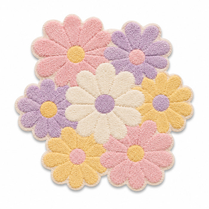 **Pastel Daisy Floral Tufted Rug – Multicolor Flower Shaped Accent Rug for Bedroom, Living Room & Kids Room**