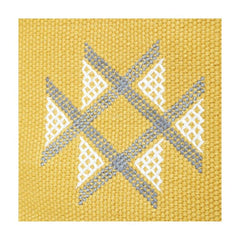 Yellow Geometric Embroidered Cotton Cushion Cover 45x45 cm | Modern Minimal Accent Pillow Case