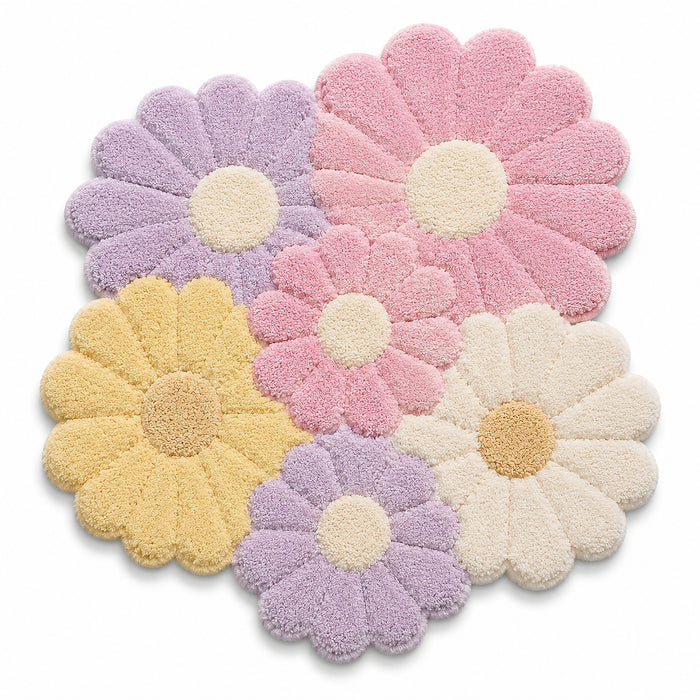 Pastel Daisy Flower Tufted Rug – Multicolor Floral Area Rug for Bedroom, Living Room & Nursery
