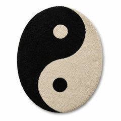 Yin Yang Black & Ivory Tufted Rug – Modern Abstract Oval Accent Rug, 60 x 90 cm