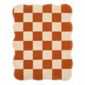 Rust & Cream Wavy Checkerboard Tufted Rug – 70 x 90 cm | Textured Geometric Accent Rug