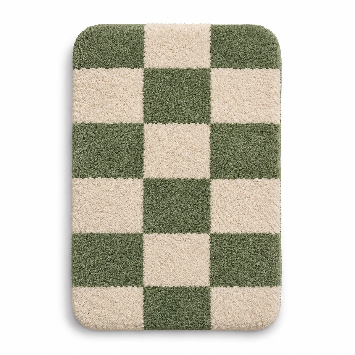Sage Green & Cream Checkerboard Tufted Rug – 60 x 90 cm