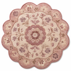 Printed Floral Medallion Round Rug – 120 cm | Scalloped Edge Vintage Rose Design