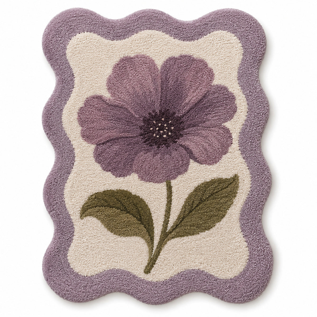 Lavender Floral Scalloped Tufted Rug – 60 x 90 cm | Abstract Flower Design Accent Rug
