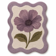 Lavender Floral Scalloped Tufted Rug – 60 x 90 cm | Abstract Flower Design Accent Rug