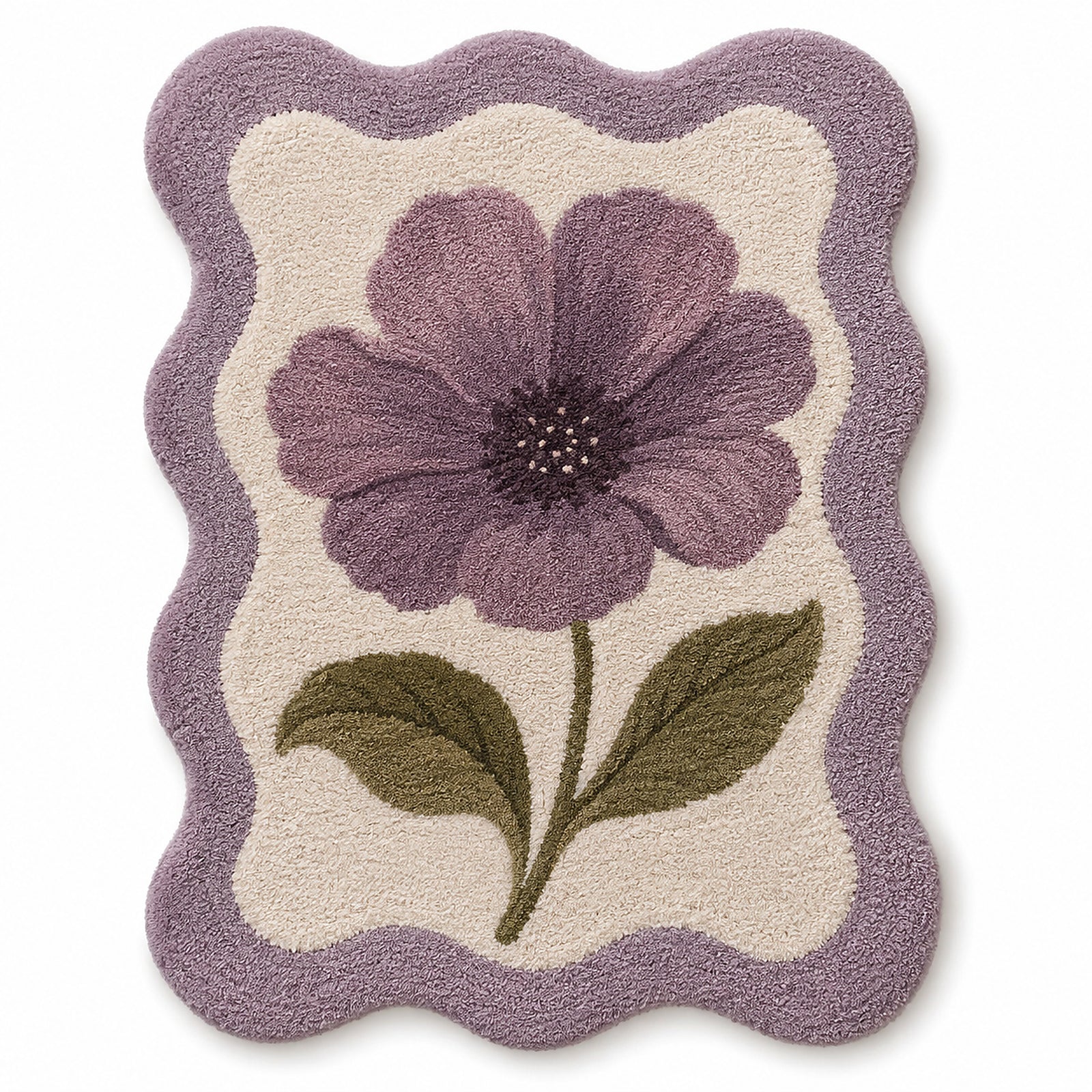 Lavender Floral Scalloped Tufted Rug – 60 x 90 cm | Abstract Flower Design Accent Rug
