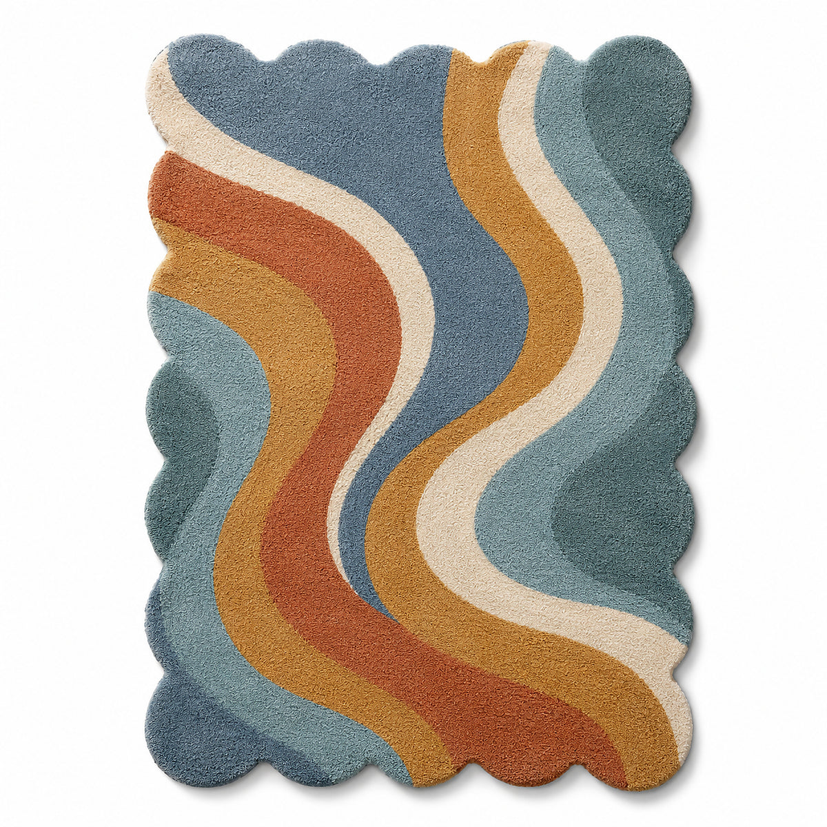 Abstract Wavy Printed Rug 60 x 90 cm – Multicolor Scalloped Accent Area Rug