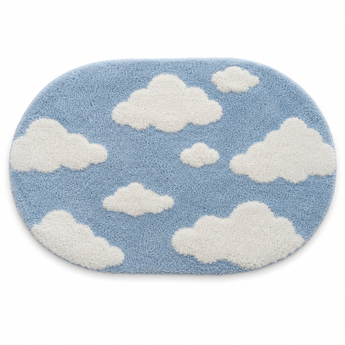 Tufted Cloud Pattern Oval Rug – Soft Blue & Cream, 60 x 90 cm