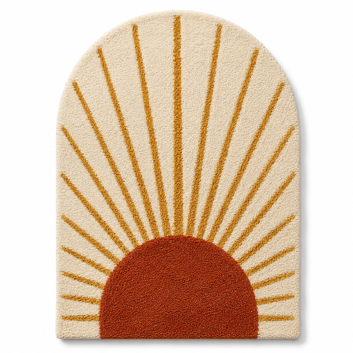 Sunburst Arch Tufted Rug – Rust & Mustard Abstract Decorative Rug, 70 x 90 cm