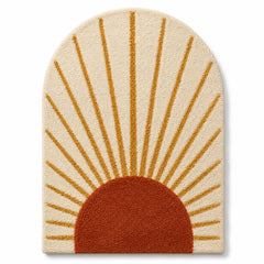 Sunburst Arch Tufted Rug – Rust & Mustard Abstract Decorative Rug, 70 x 90 cm