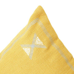 Yellow Geometric Embroidered Cotton Cushion Cover 45x45 cm | Modern Minimal Accent Pillow Case