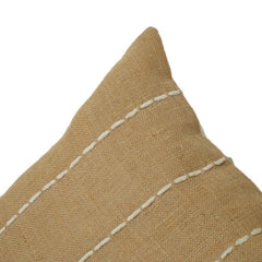 Handbestickter Baumwoll-Kissenbezug – Beige gestreiftes Stichdesign | 45x45 cm | Minimalistische moderne Dekokissen
