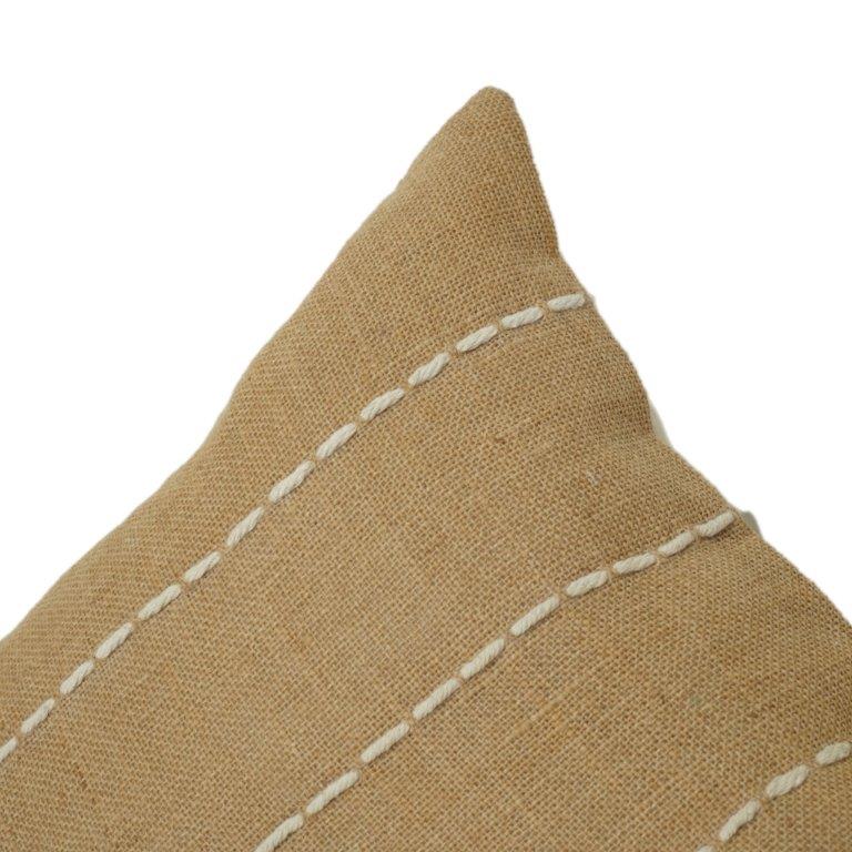 Hand Embroidered Cotton Cushion Cover – Beige Striped Stitch Design | 45x45 cm | Minimal Modern Decor Pillow