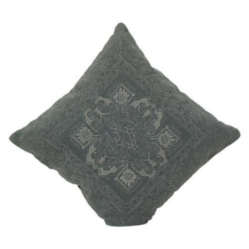 Élégante Housse de Coussin Grise Brodé Coton 45x45 cm | Design Ornemental Vintage | Housse de Coussin Décorative